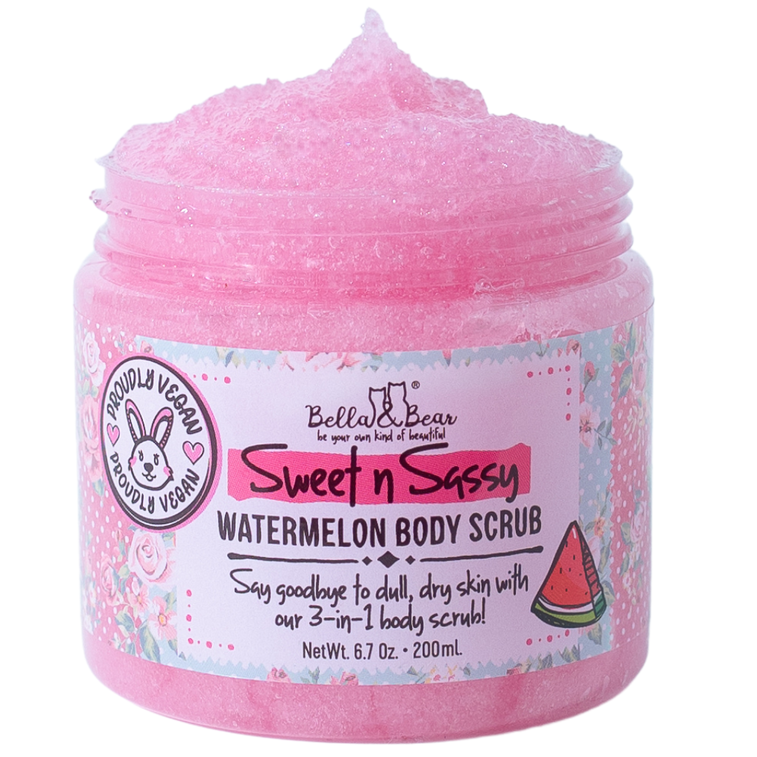 Sweet 'n' Sassy Watermelon Gift Set Foaming Body Wash & Bubble Bath, Body Scrub, Lip Butter & Lip Scrub