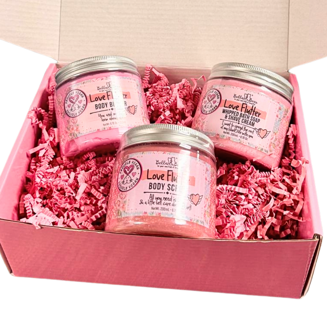 Love Flutter Gift Set | Body Scrub | Bath Soap | Body Butter - Valentines Gift Set