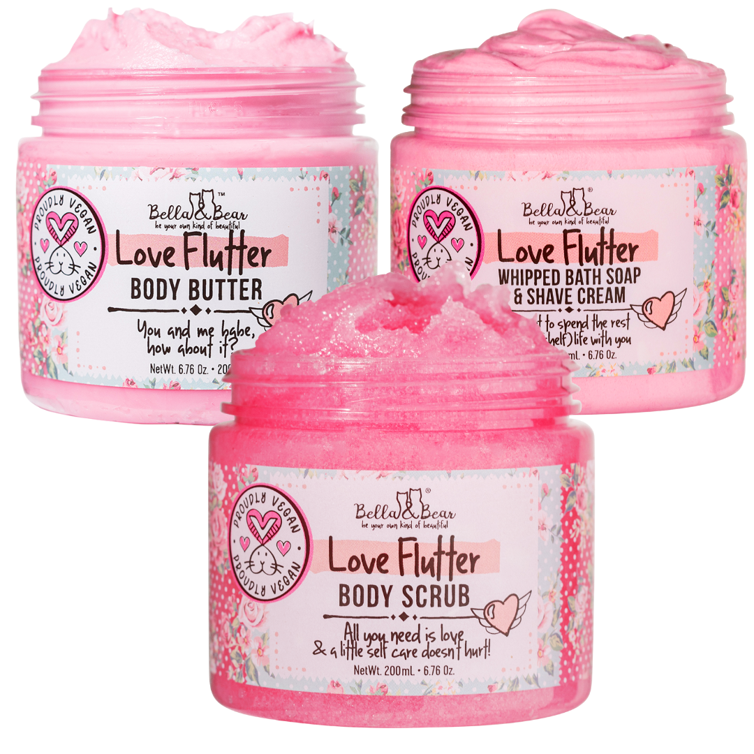 Love Flutter Gift Set | Body Scrub | Bath Soap | Body Butter - Valentines Gift Set