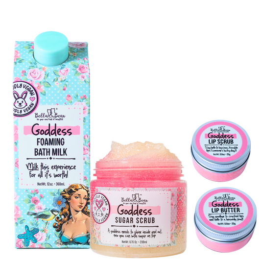 Goddess Tropical Scented Foaming Bath Milk, Moisturizing Sugar Scrub & Lip Care Set – Vegan Friendly, Cruelty-Free Bath Gift Set