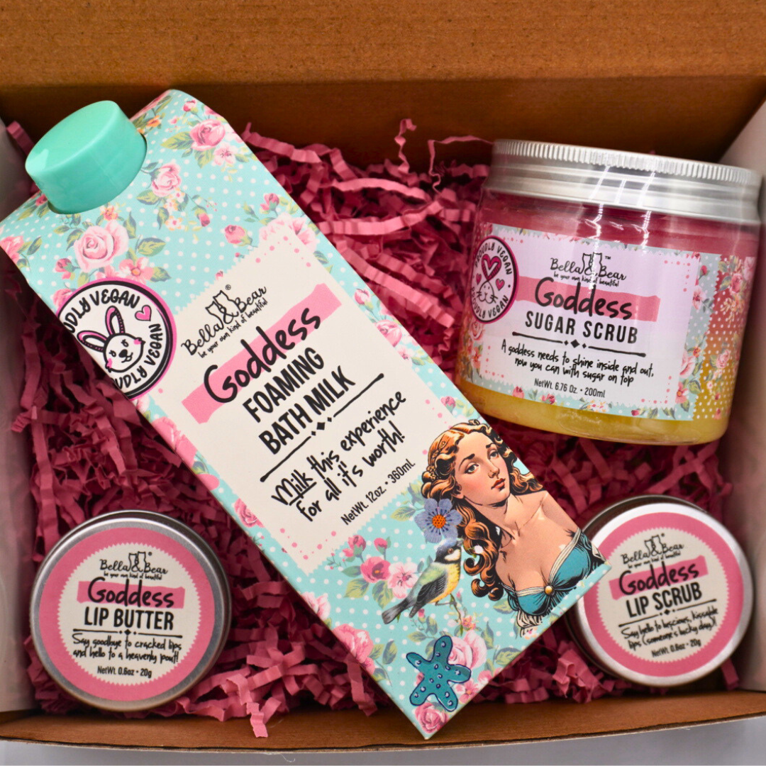 Goddess Tropical Scented Foaming Bath Milk, Moisturizing Sugar Scrub & Lip Care Set – Vegan Friendly, Cruelty-Free Bath Gift Set