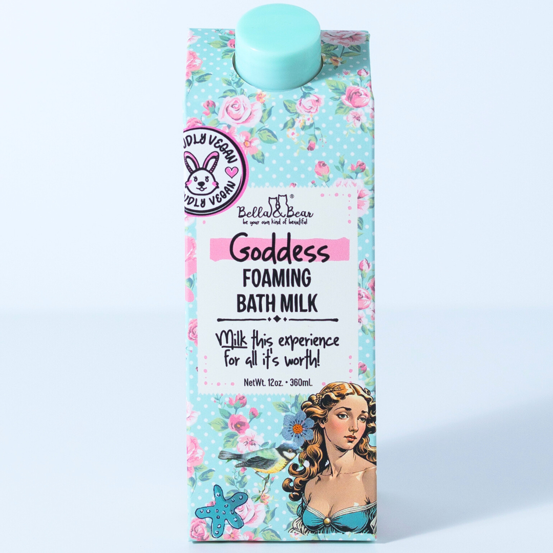 Goddess Gift Set with 2 in 1 Foaming Shower Gel & Bubble Bath, Foaming Bath Milk, Body Scrub & Lip Care Set – Tropical Scent