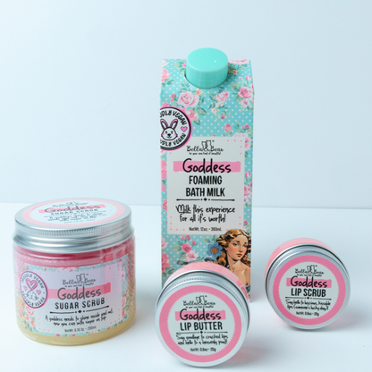 Goddess Tropical Scented Foaming Bath Milk, Moisturizing Sugar Scrub & Lip Care Set – Vegan Friendly, Cruelty-Free Bath Gift Set